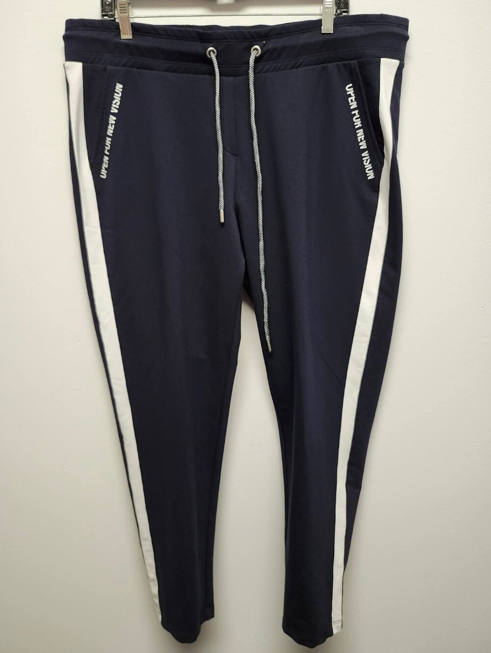 Navy Jogger Sweatpants with White Side Stripes